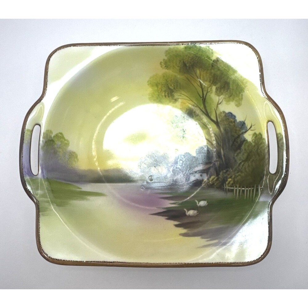 Vintage NORITAKE Morimura Japan Hand Painted Double Pierced 2 Handle Bowl